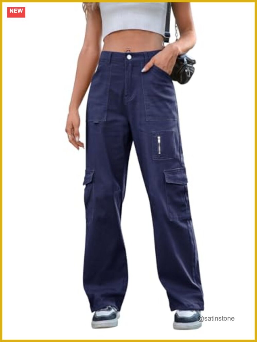 High Waist Wide Leg Cargo Pants with 7 Pockets Stretchy Drawstring Baggy